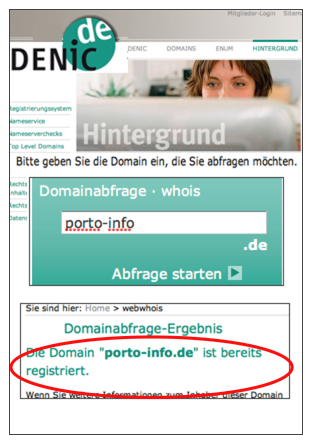 Denic.de Whois Abfrage, Beispiel: Alle guten Domains sind bereits vergeben und vor langer Zeit registriert.