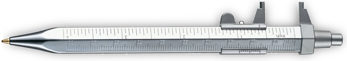 Messograf - Ingenieurskugelschreiber - 1. Messschieber 2. Schiebelehre 3. Gewindeskala 4. Reifenprofilmesser und 5. Kugelschreiber in einem handlichen Gerät